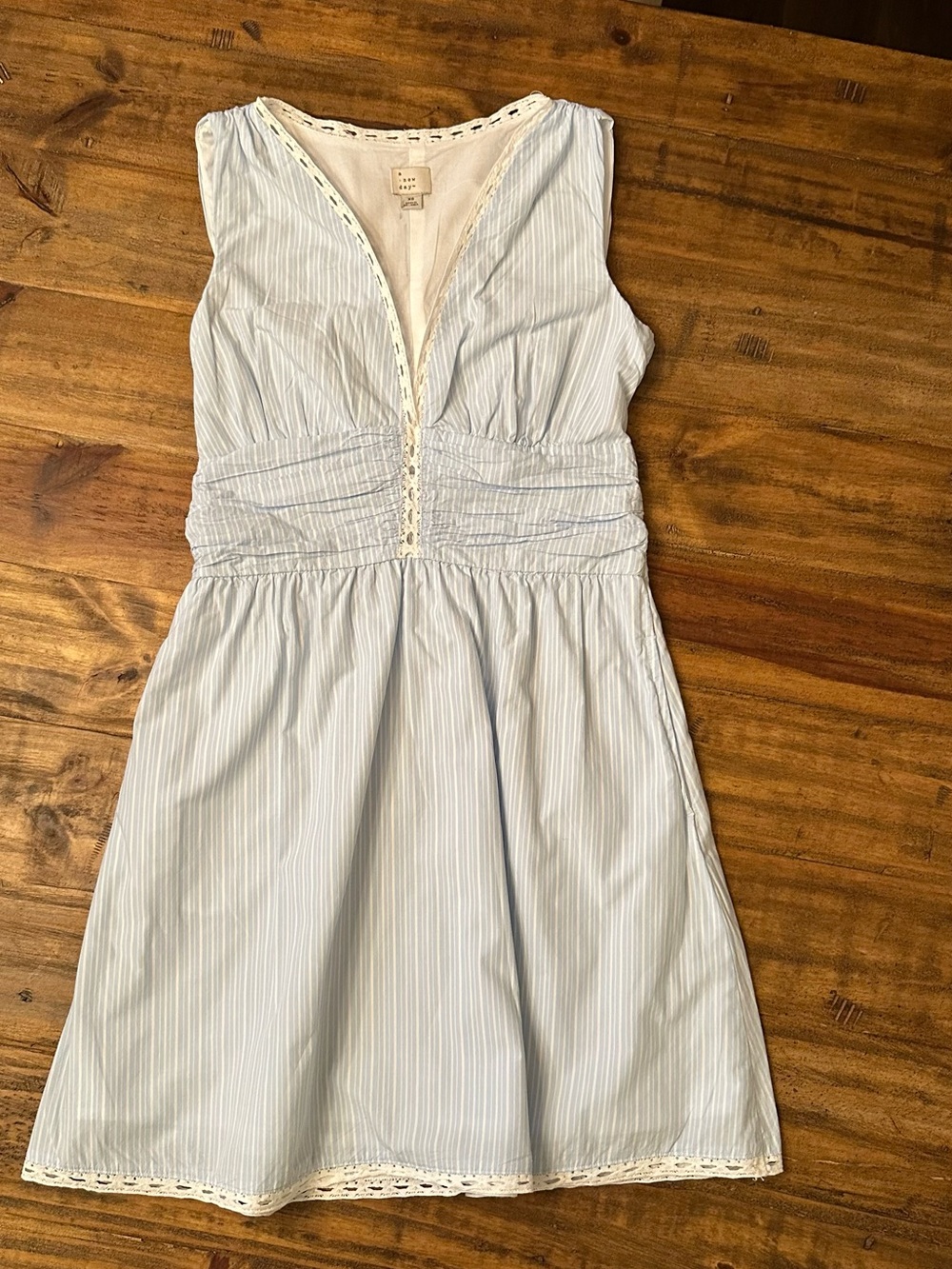 a new day Light Blue and White Pinstripe V-Neck Mini Dress - Picture 3 of 8